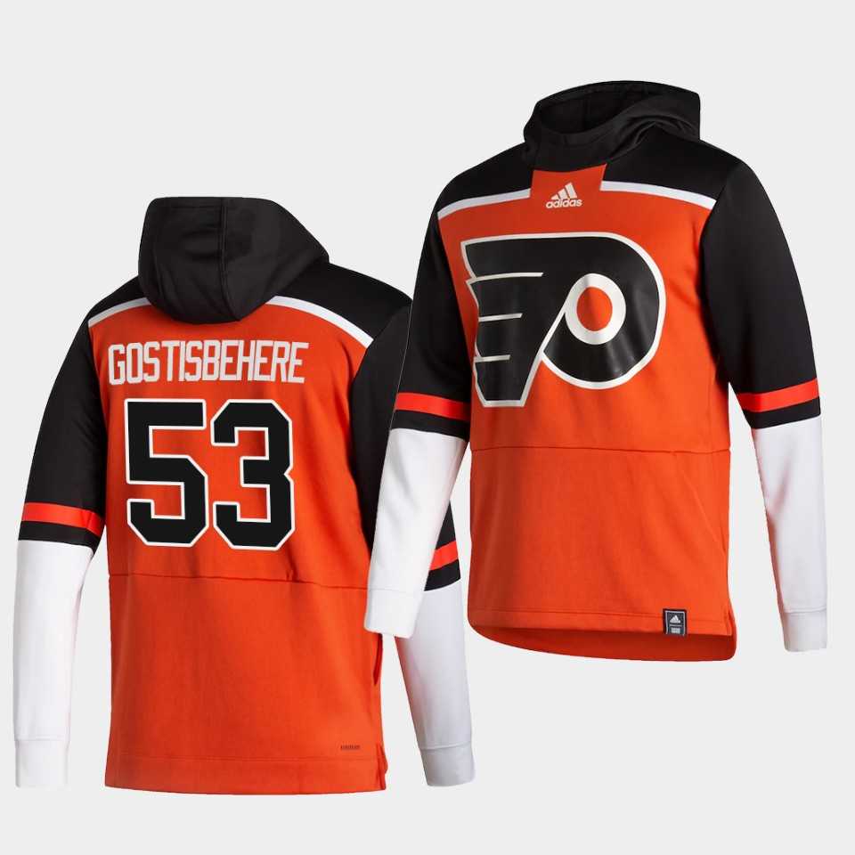 Men Philadelphia Flyers 53 Gostisbehere Orange NHL 2021 Adidas Pullover Hoodie Jersey